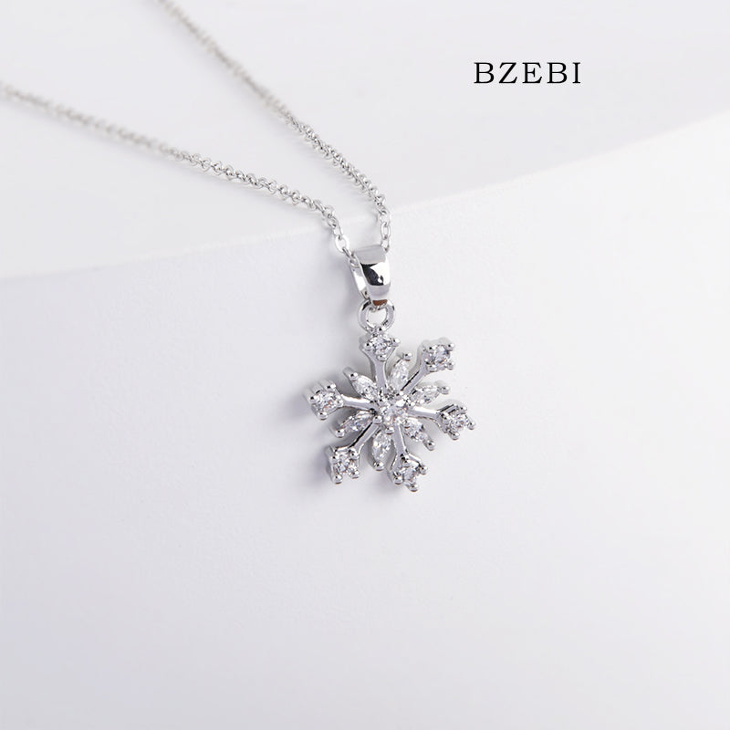 BZEBI 18k Gold Plated Cubic Zirconia Frozen Snowflake Necklace for Women with Box