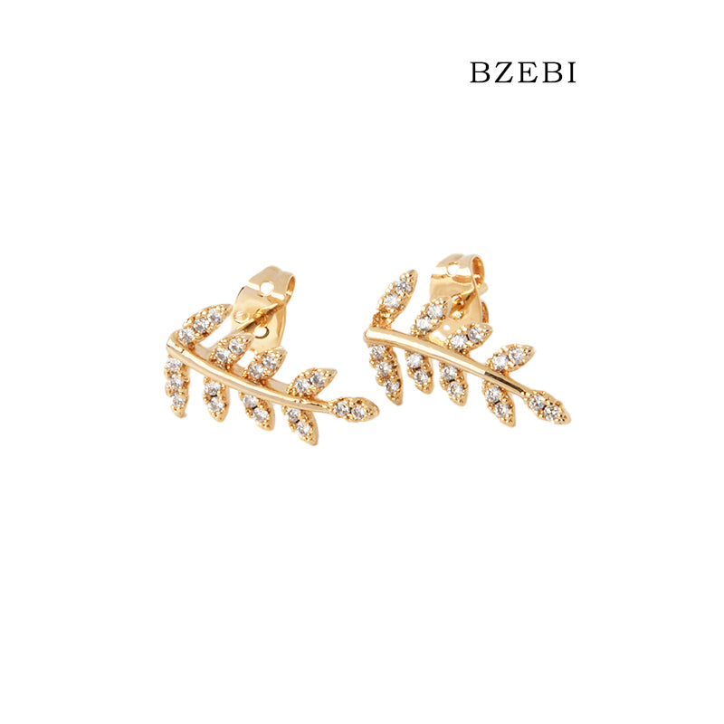 BZEBI 18k Gold Plated Cubic Zirconia Fashion Leaf shape Stud Earrings for Women with Box