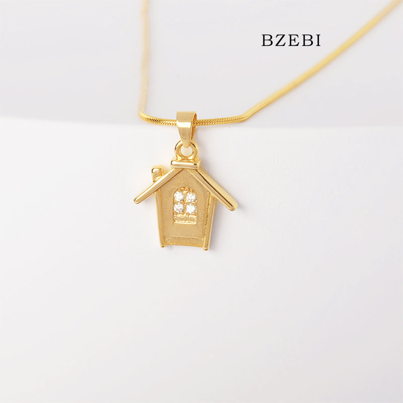 14k light luxury small house necklace