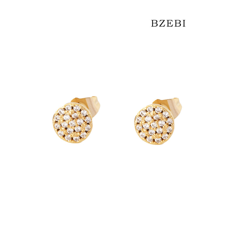 BZEBI 18k Gold Plated Cubic Zirconia Delicate Round Stud Earrings for Women with Box