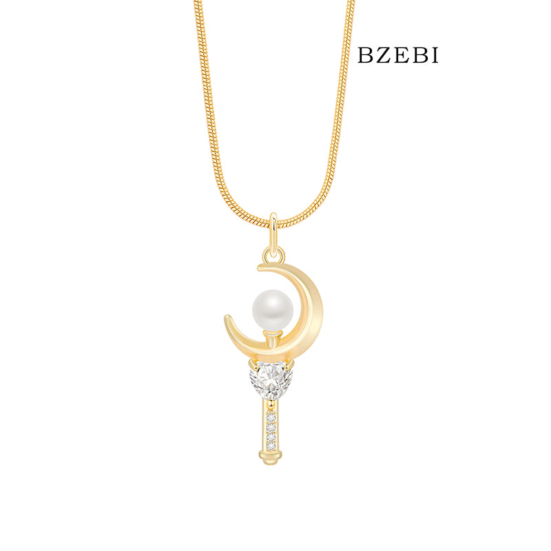 BZEBI 18k Gold Plated Cubic Zirconia Magic Wand Necklace for Women with Box