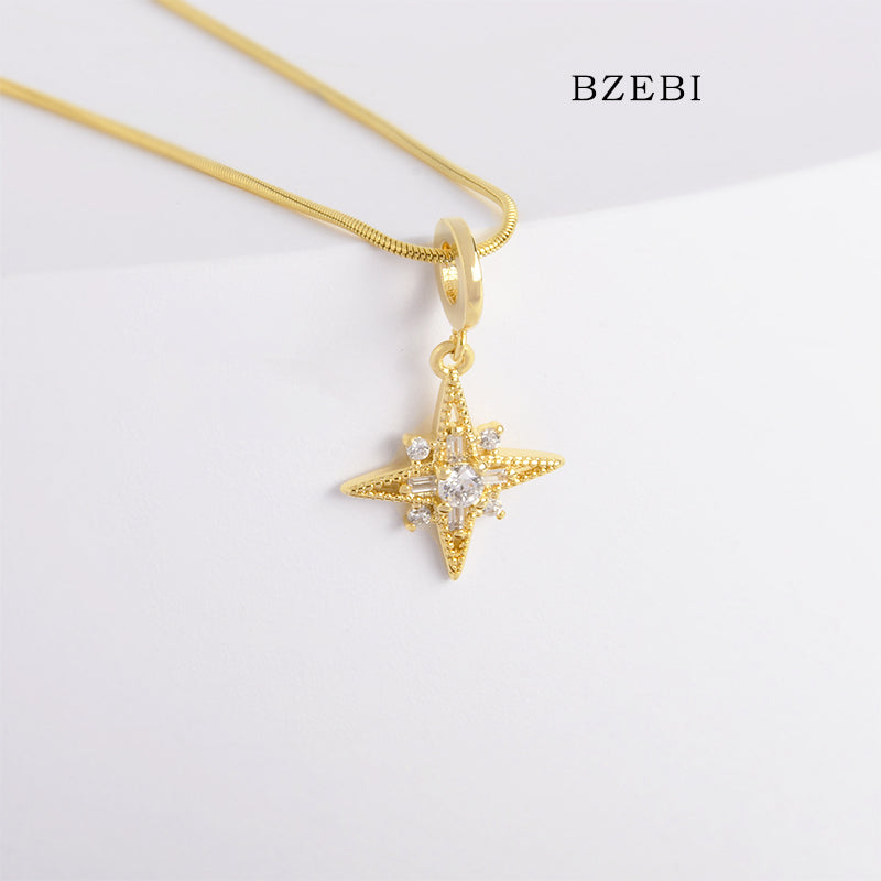 BZEBI 14k Four-pointed Star Necklace