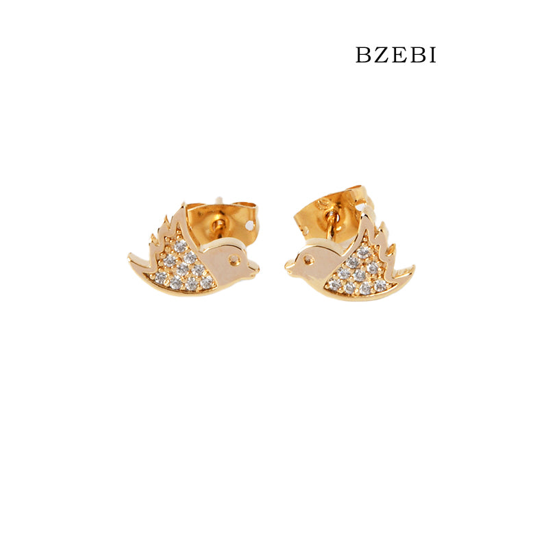 BZEBI 18k Gold Plated Cubic Zirconia Bird Stud Earrings for Women with Box