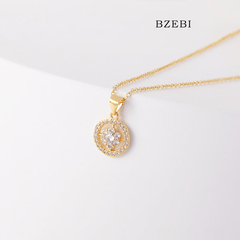 BZEBI 18k Gold Plated Cubic Zirconia Dream Flower Necklace for Women with Box