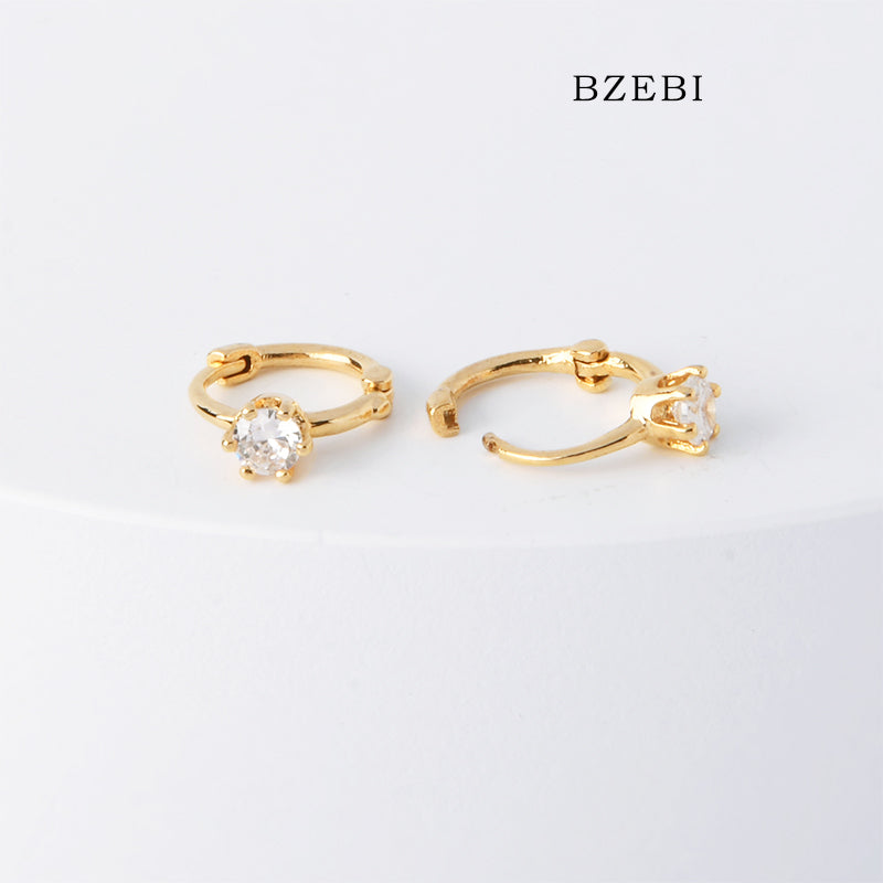 BZEBI 18k Gold Plated Cubic Zirconia Circular fashion Stud Earrings for Women with Box