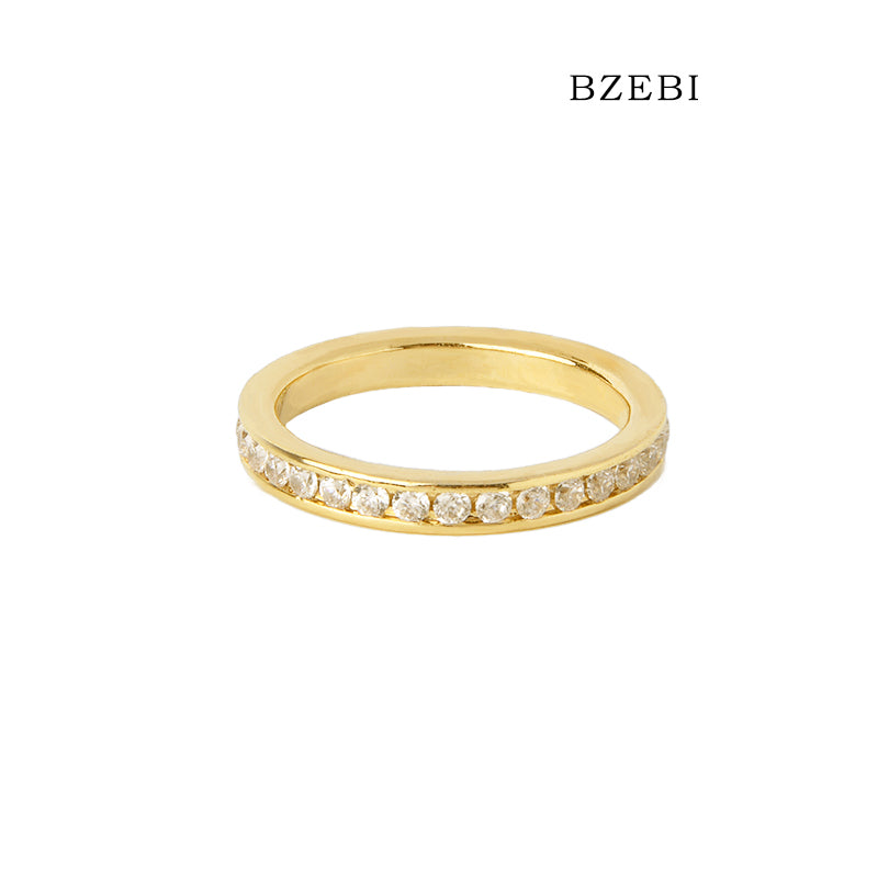 BZEBI 18k Gold Plated Cubic Zirconia Simple Fashion Rings for Women with Box