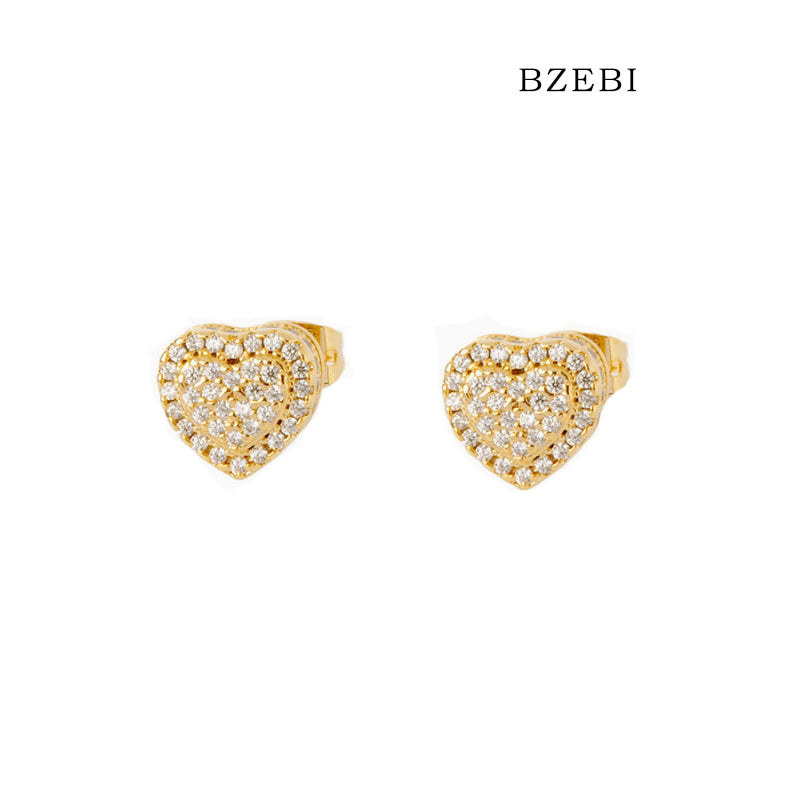 BZEBI 14k cubic zirconia gold-plated love earrings