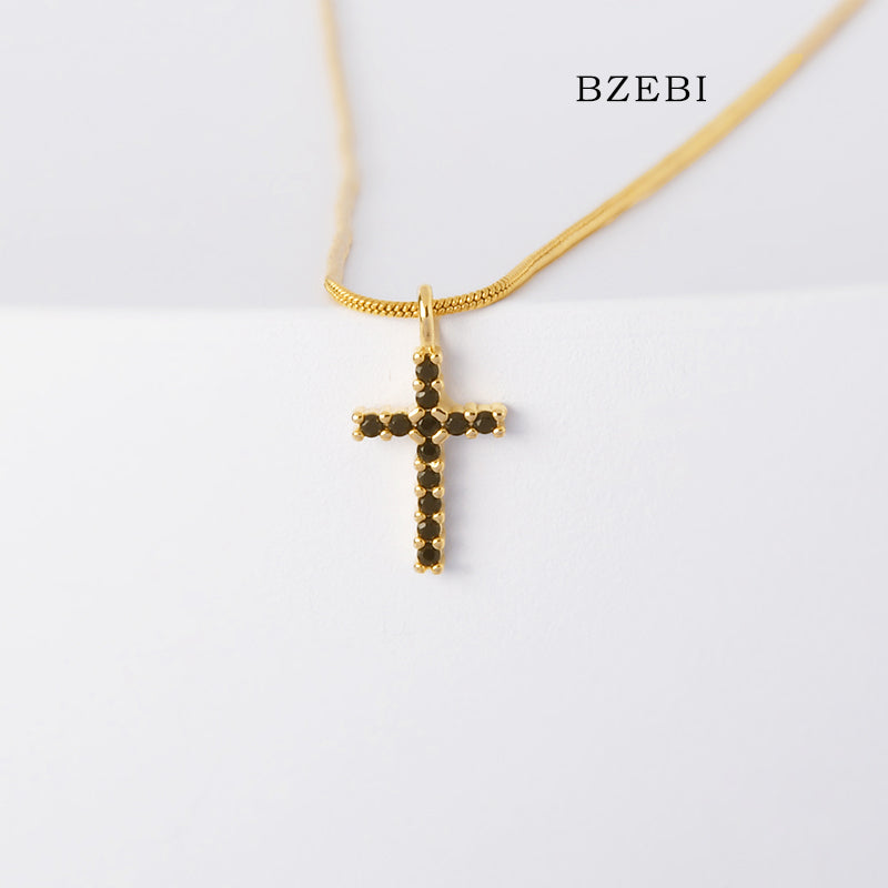 BZEBI 18k Gold Plated Cubic Zirconia Cross Necklace Necklace for Women with Box