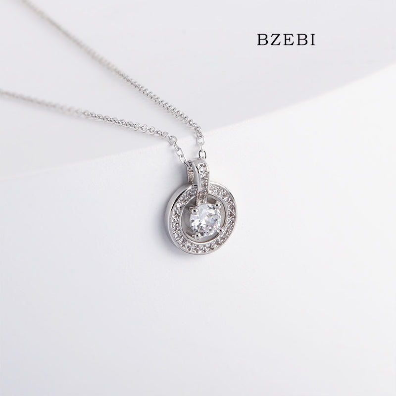 BZEBI 18k Gold Plated Cubic Zirconia Round Zircon Necklace for Women with Box