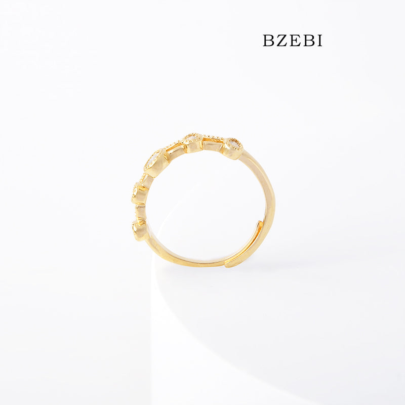 BZEBI 18k Gold Plated Cubic Zirconia Zircon Crown Adjustable Rings for Women with Box