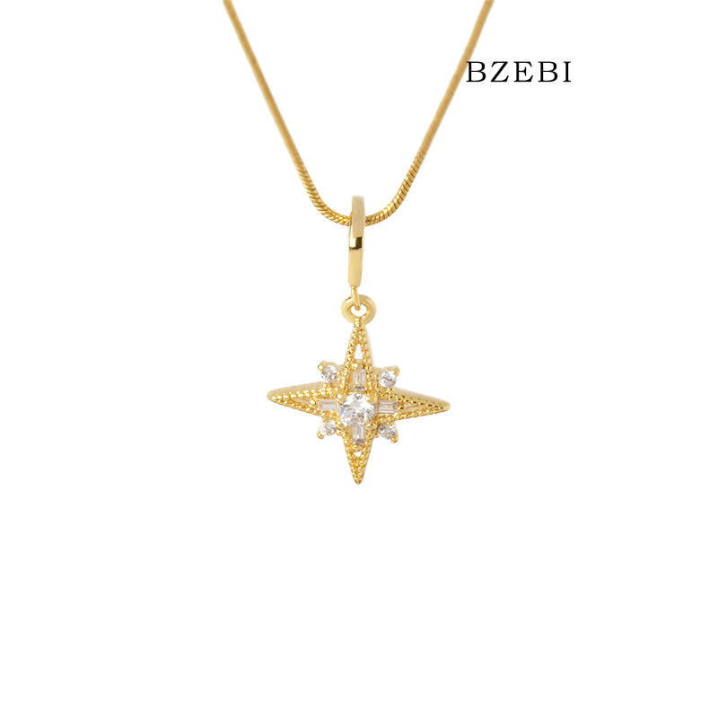 BZEBI 14k Four-pointed Star Necklace