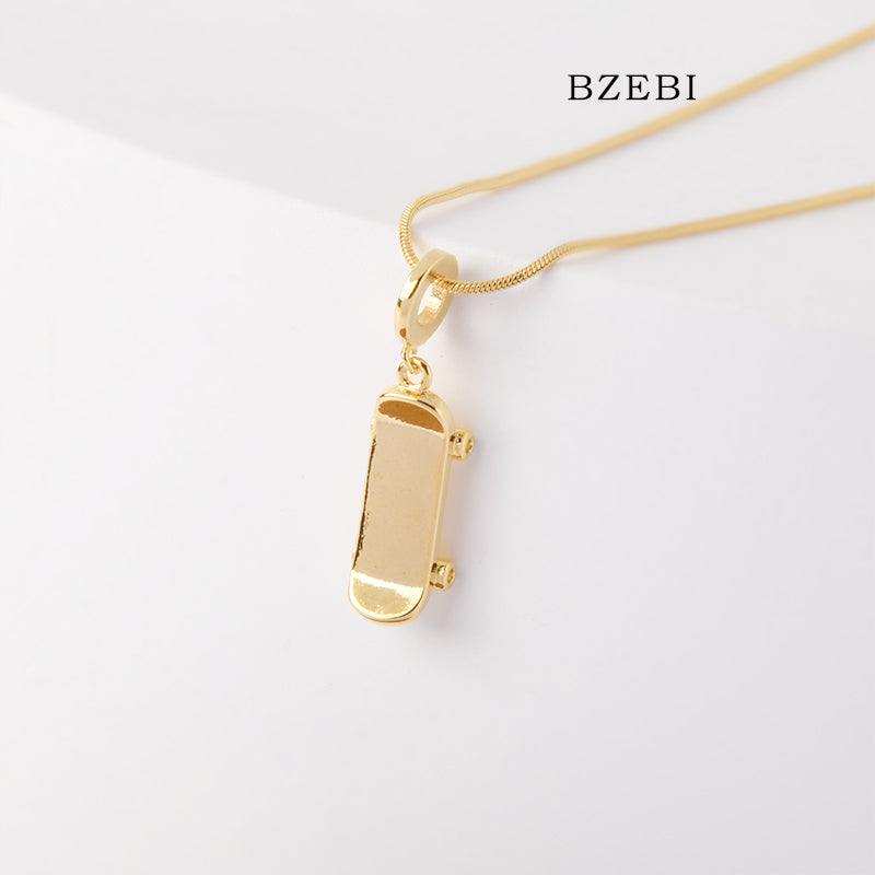 BZEBI 18k Gold Plated Cubic Zirconia Trend Skate Necklace for Women with Box