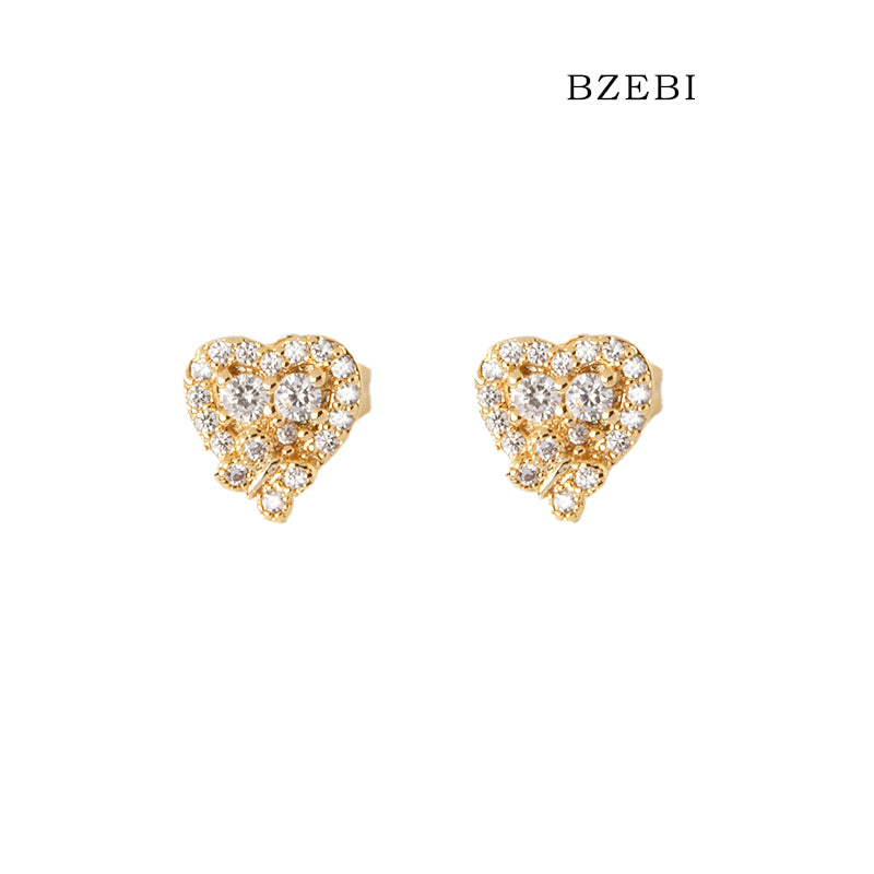 BZEBI 18k Gold Plated Cubic Zirconia Heart Short Stud Earrings for Women with Box