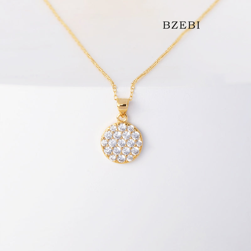 BZEBI 18k Gold Plated Cubic Zirconia Round Zircon Necklace for Women with Box