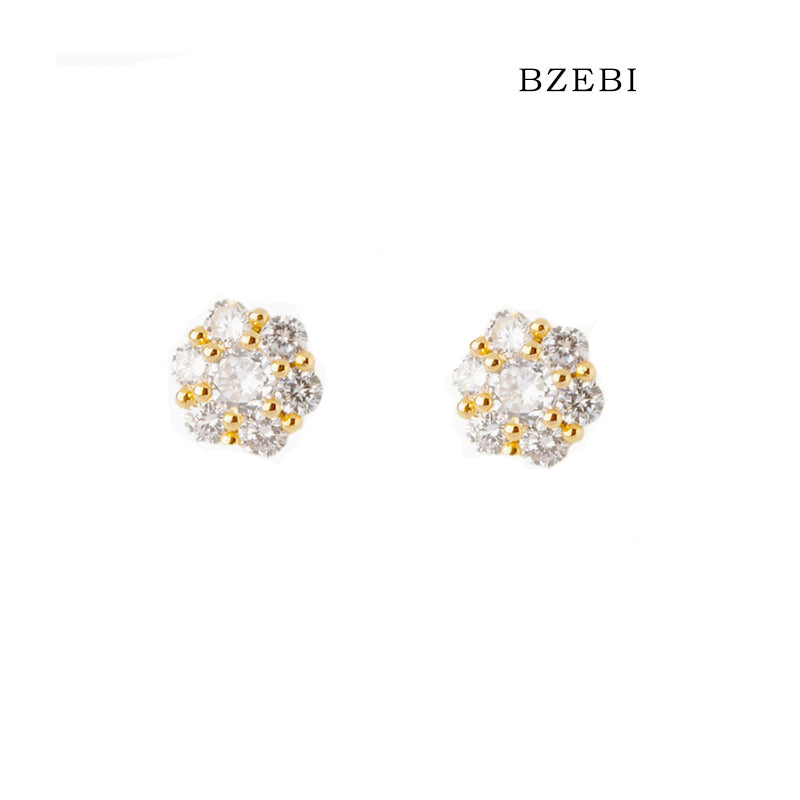 BZEBI 14k cubic zirconia gold-plated rosette earrings