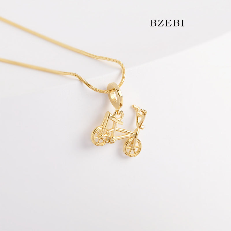 BZEBI 18k Gold Plated Cubic Zirconia Trend Bicycle Necklace for Women with Box