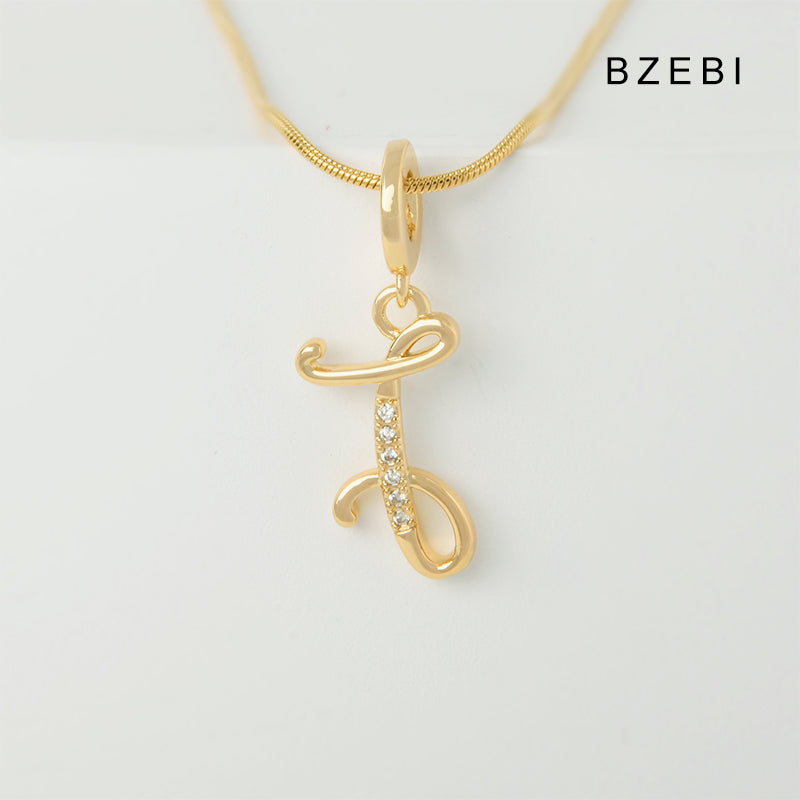 BZEBI 18K Gold Cubic Zirconia Letter I Pendant Necklace