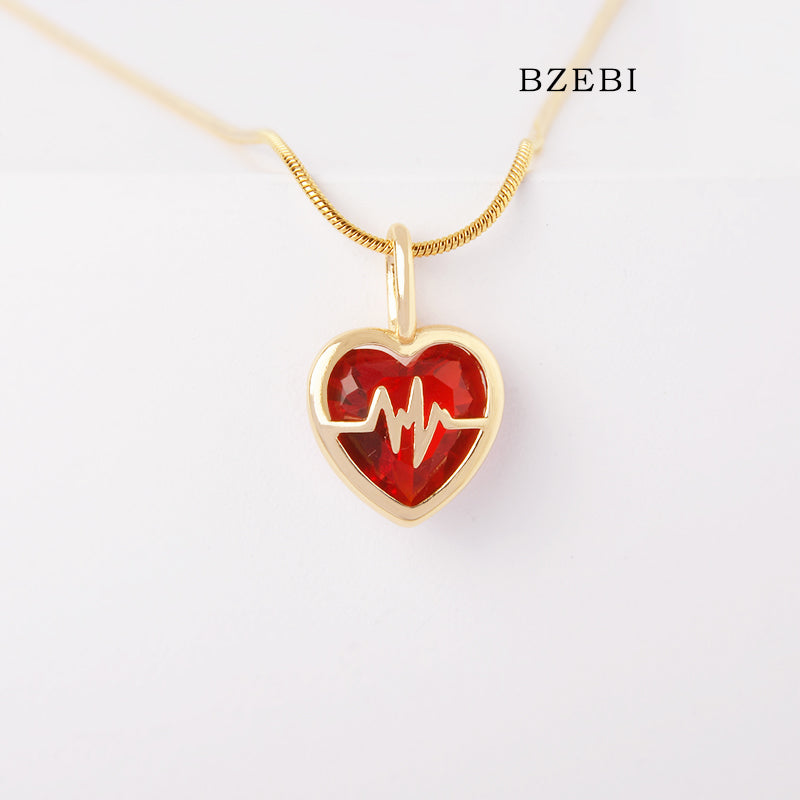 BZEBI 18k Gold Plated Cubic Zirconia Plop Heart Heart Necklace for Women with Box