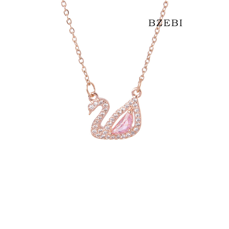 BZEBI 18k Gold Plated Cubic Zirconia Exquisite Fashion Swan Necklace for Women with Box