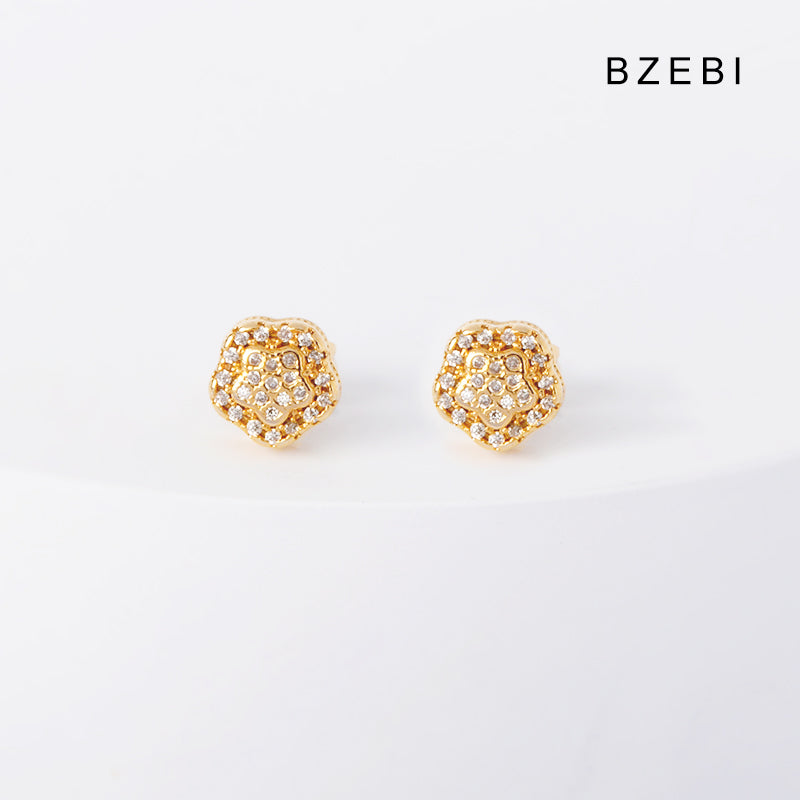 BZEBI 18k gold-plated flower-shaped earrings cubic zirconia classic designer handmade