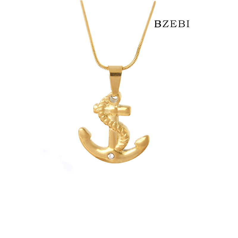 BZEBI 18k Gold Plated Cubic Zirconia Pirate Logo  Necklace for Women with Box