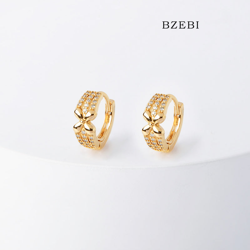 BZEBI 18k Gold Plated Cubic Zirconia Flower Hoop Stud Earrings for Women with Box