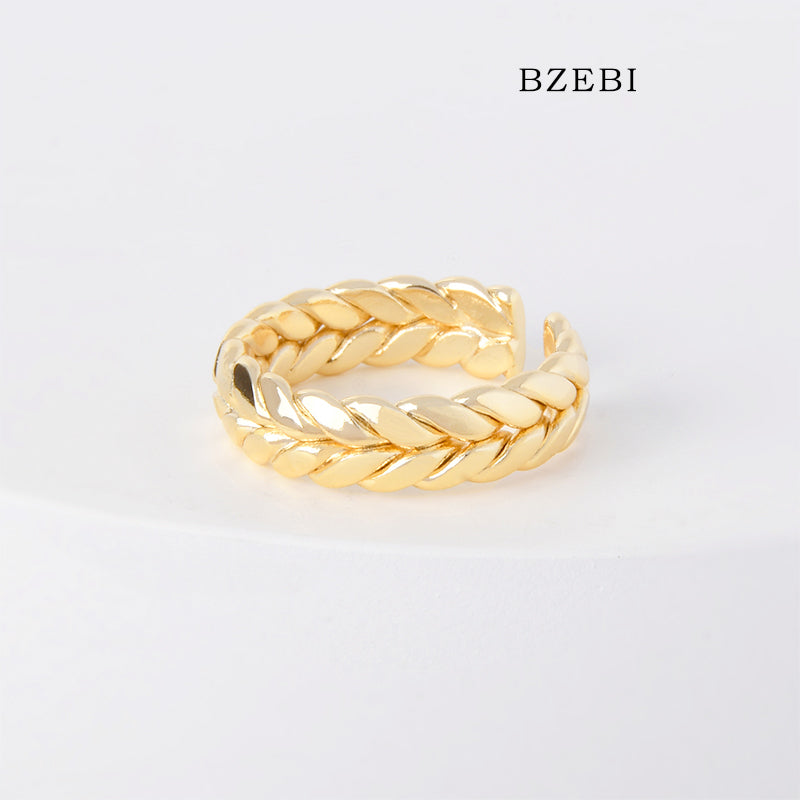 BZEBI 18k Gold Plated Cubic Zirconia Braided Rings for Women with Box