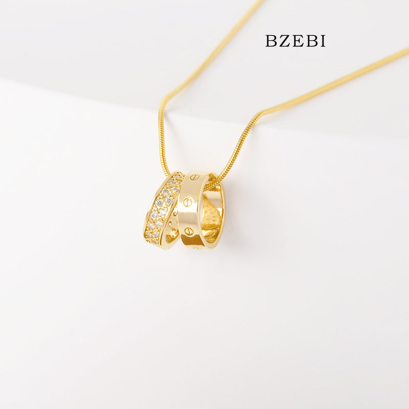 BZEBI 18k Gold Plated Cubic Zirconia Gold-Plated Swivel Necklace for Women with Box