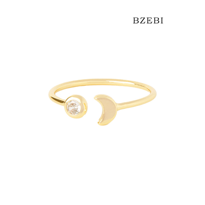 BZEBI 18k Gold Plated Cubic Zirconia Moon Adjustable Rings for Women with Box