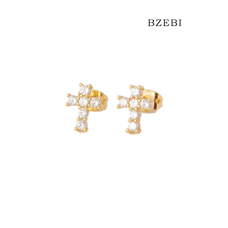 BZEBI 14k cross earrings niche design fashion