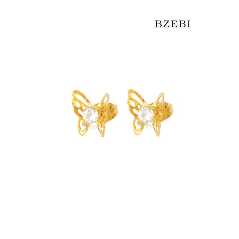 BZEBI 14k butterfly hollow earrings niche design fashion