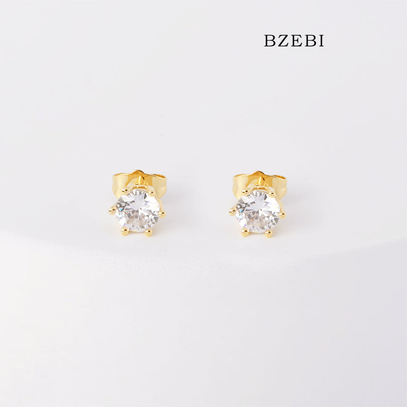 BZEBI 18k Gold Plated Cubic Zirconia Zircon Stud Earrings for Women with Box