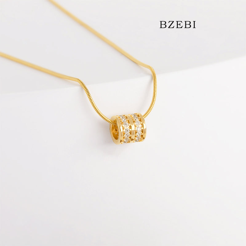 BZEBI 18k Gold Plated Cubic Zirconia Uth Ring Necklace for Women with Box