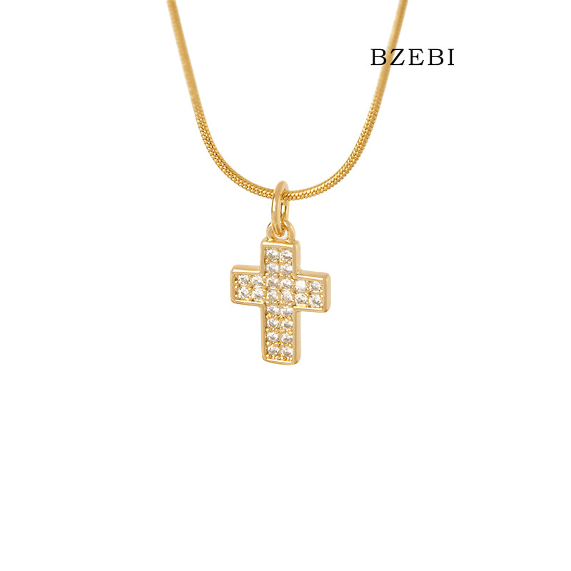 BZEBI 18k Gold Plated Cubic Zirconia cross Necklace for Women with Box