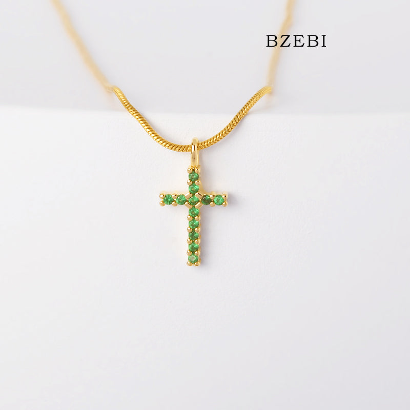 BZEBI 18k Gold Plated Cubic Zirconia Cross Necklace Necklace for Women with Box