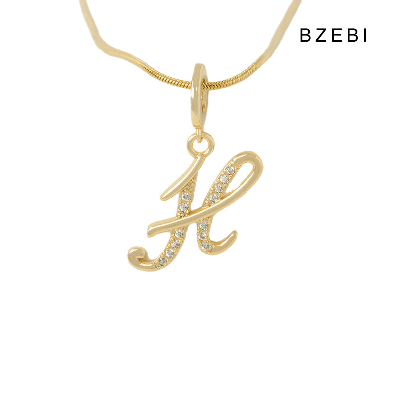 BZEBI 18K Gold Cubic Zirconia Letter H Pendant Necklace