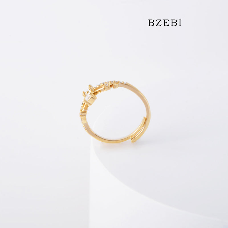 BZEBI 18k Gold Plated Cubic Zirconia Crown Adjustable Rings for Women with Box