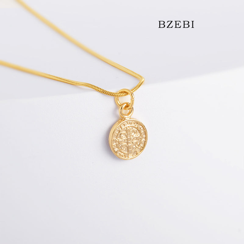 Light luxury round coin cross necklace