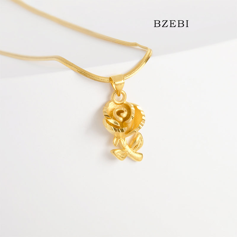 BZEBI 14k Rose Flower Necklace Fashion Girls