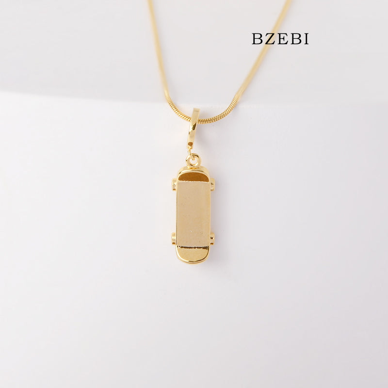 BZEBI 18k Gold Plated Cubic Zirconia Trend Skate Necklace for Women with Box