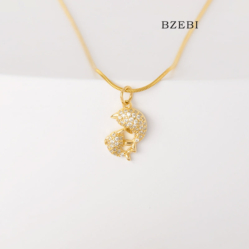 BZEBI 18k Gold Plated Cubic Zirconia Gold Plated Pisces Playful Necklace for Women with Box