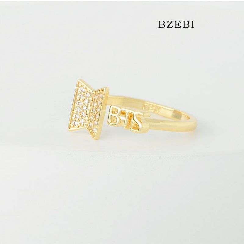 BZEBI 18K fashion gold-plated chain K-pop K-pop music BTS women's ring accessories