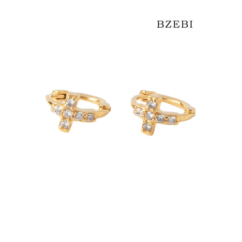 BZEBI 18k Gold Plated Cubic Zirconia Cross Ear Buckle Stud Earrings for Women with Box