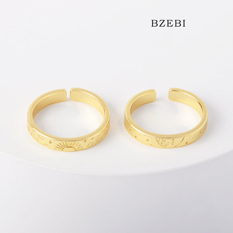 BZEBI 18k Gold Plated Cubic Zirconia Gold Plated Adjustable Couples Rings for Women with Box