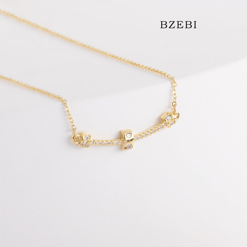 BZEBI 18k Gold Plated Cubic Zirconia Trend Smile Lock Necklace for Women with Box