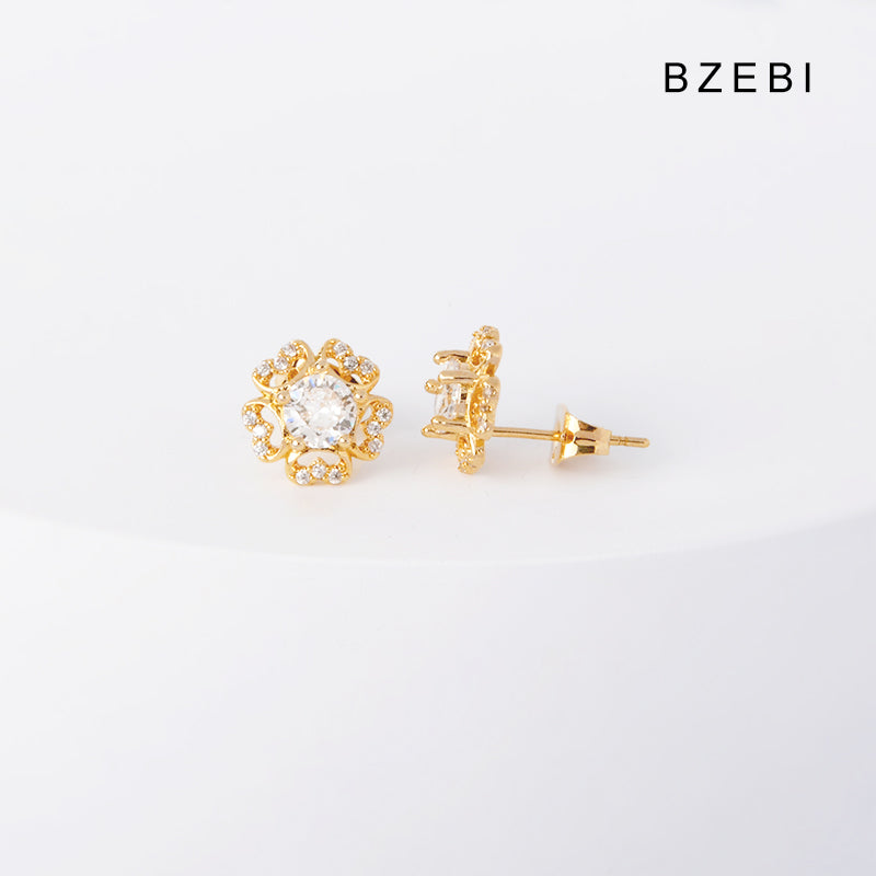 BZEBI18k diamond-plated five-petal flower fashion earrings