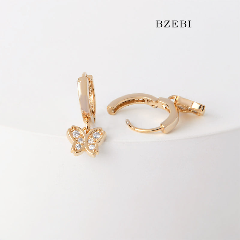 BZEBI 18k Gold Plated Cubic Zirconia Butterfly Mid Length Ear Buckles Stud Earrings for Women with Box