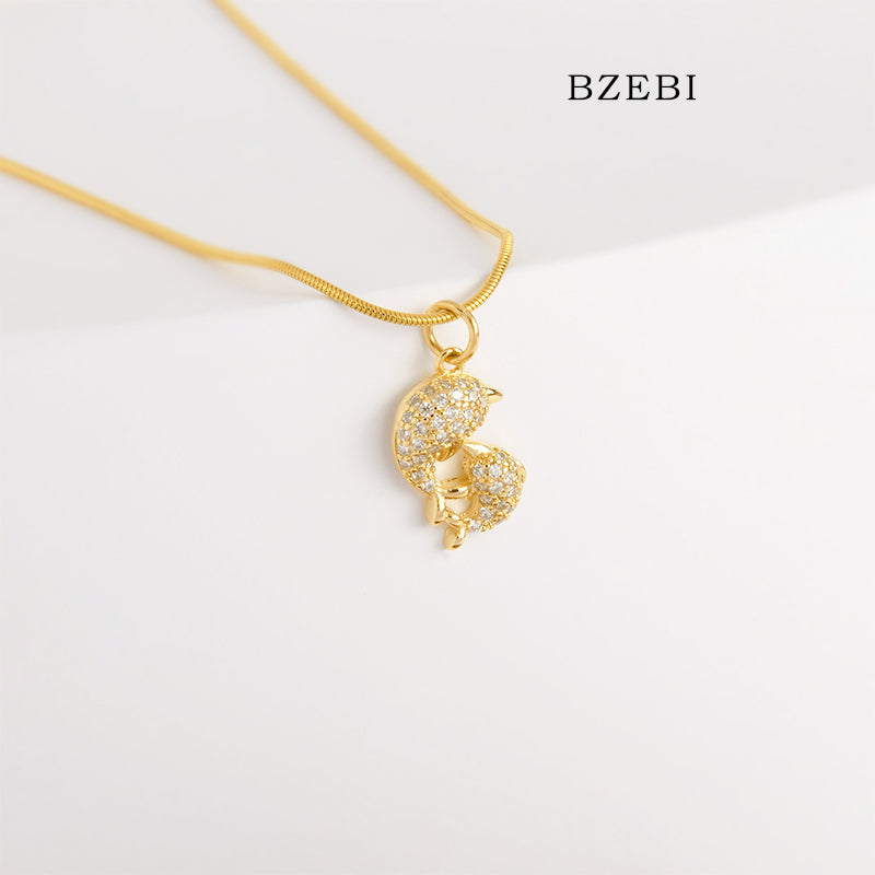 BZEBI 18k Gold Plated Cubic Zirconia Gold Plated Pisces Playful Necklace for Women with Box