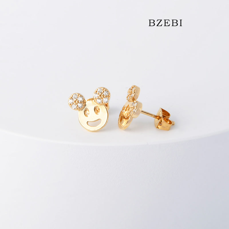 BZEBI 18k Gold Plated Cubic Zirconia Mickey Mouse Stud Stud Earrings for Women with Box