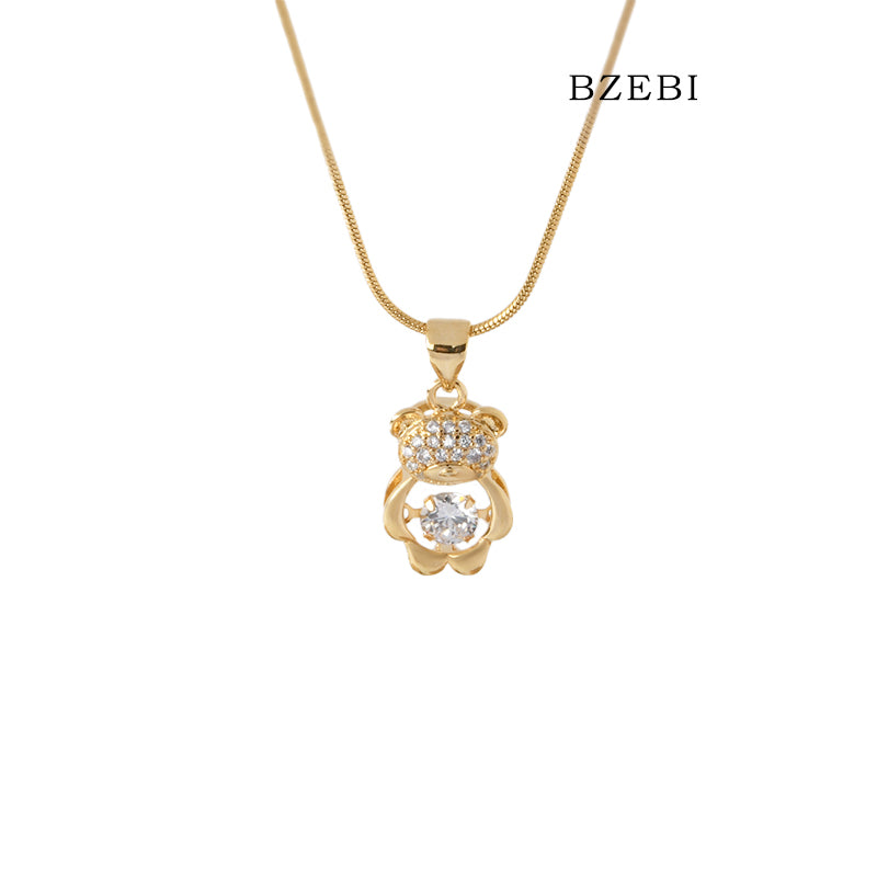 BZEBI 18k Gold Plated Cubic Zirconia cady bear Necklace for Women with Box